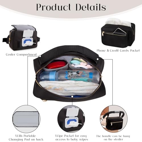 Printe small diaper bag open showing interior storage