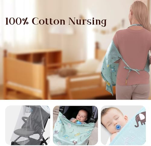 Zhiyuejing nursing cover worn by a mother showing adjustable neck strap.