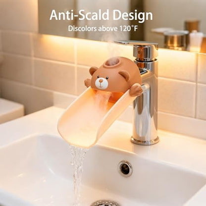 Skyroku temperature sensitive faucet extension displaying the color-changing warning feature when water gets too hot.