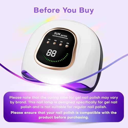 Gugusure gel polish curing lamp highlighting the digital LCD screen and four timer buttons.