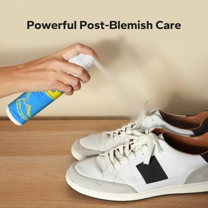 Choppie shoe odor neutralizer being sprayed into a leather boot for freshness.