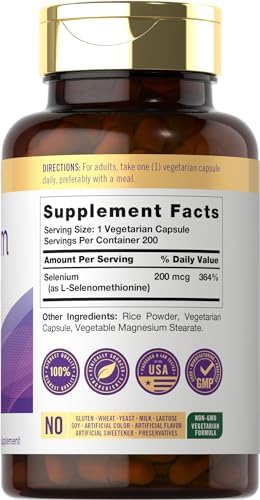 Carlyle Yeast Free Selenium dietary supplement nutritional information label
