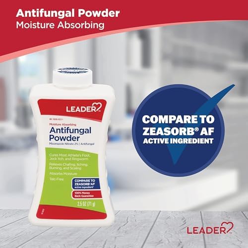 Talc-free antifungal powder for ringworm and athlete's foot relief.