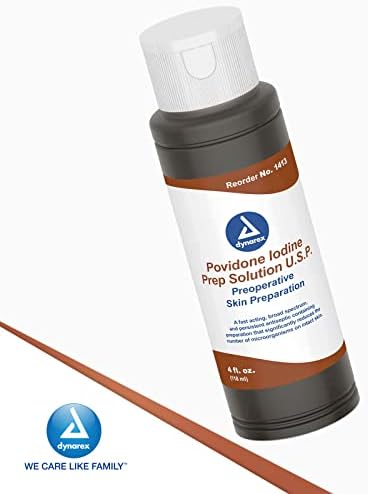 Dynarex Povidone Iodine bottle in a first aid kit setting