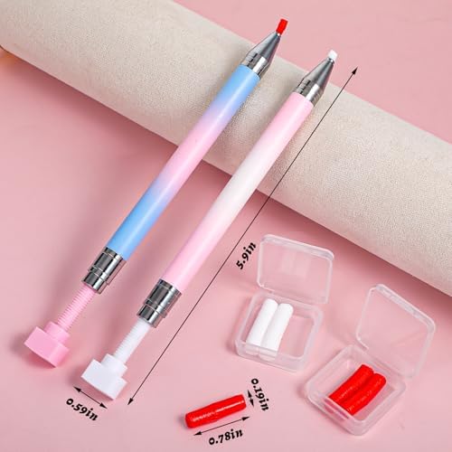 Two pink and blue gradient diamond art pens with refillable wax
