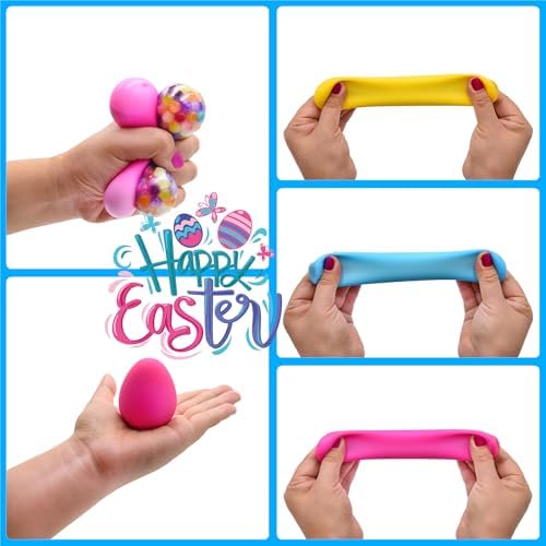 Elastic thermoplastic rubber easter egg basket stuffers being stretched