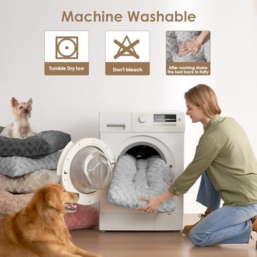 EHEYCIGA grey dog bed positioned neatly inside a standard thirty-five inch metal wire pet training crate.