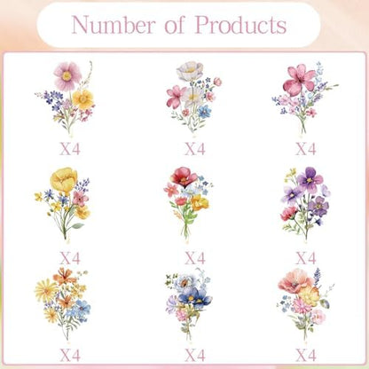 Deorfuy 36 piece wildflower themed dessert decorations on cupcakes