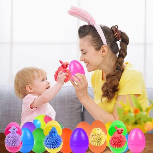 Non candy basket stuffers featuring snap close plastic eggs and premium imported novelty toys