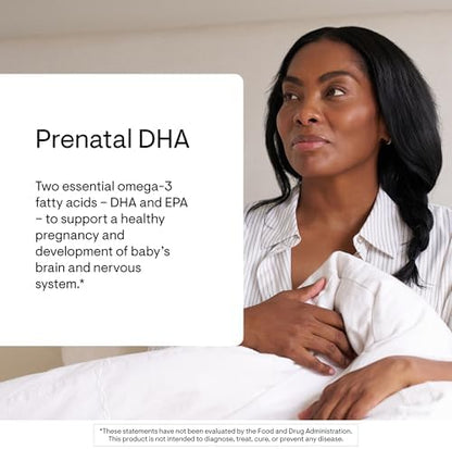 Thorne Prenatal DHA mint flavored softgels pouring out of the bottle for easy consumption
