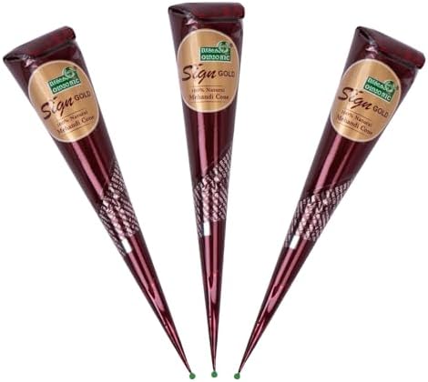 Three pre-mixed chemical free mehandi cones for dark brown hair dye application