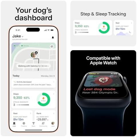 Smartphone application displaying real time location tracking and escape alerts from the pet device.