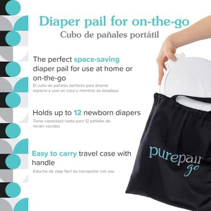 PurePail Go diaper pail showing child safety lock mechanism