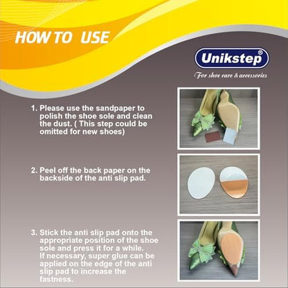 Comparison of shoe soles with and without Unikstep anti skid grips.