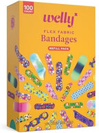 Side angle view of the authentic USA imported Welly one hundred count bandage refill box.