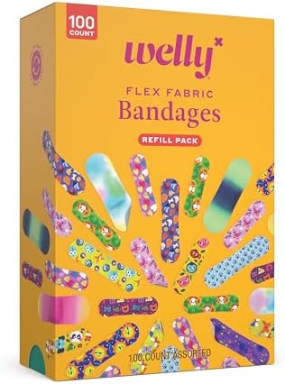 Side angle view of the authentic USA imported Welly one hundred count bandage refill box.