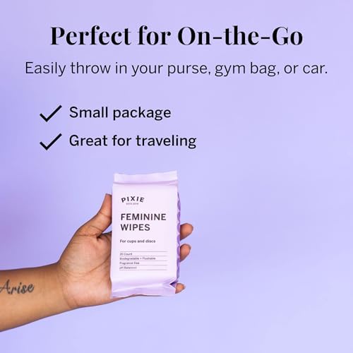 Pixie Cup menstrual wipes packaging showing ingredients and eco friendly certifications