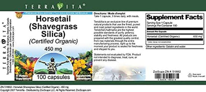 Terravita Horsetail Shavegrass Silica 100 capsules bottle side view