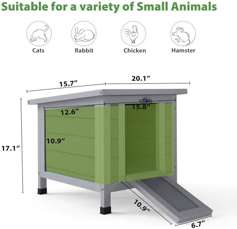 Coziwow Rabbit Hutch, Bunny Cage Indoor with Openable, Portable Small Animals Shelters with Nonslip Ramp for Hideout Rabbits/Feral Cats/Chicken/Duck/Small Animals-Gray - Image 3