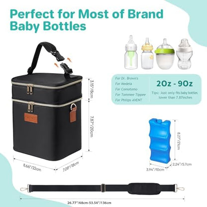 PIIOSER Breastmilk Cooler Bag with Ice Pack Fits 6 Baby Bottles Up to 9 Ounce, Insulated Baby Bottle Tote Bags, Double Layer Waterproof Leak-Proof with Shoulder Strap for Nursing &Working Mom - Image 6