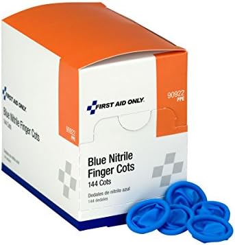 Disposable blue rubber finger protectors rolled up inside the pack for quick first aid access.