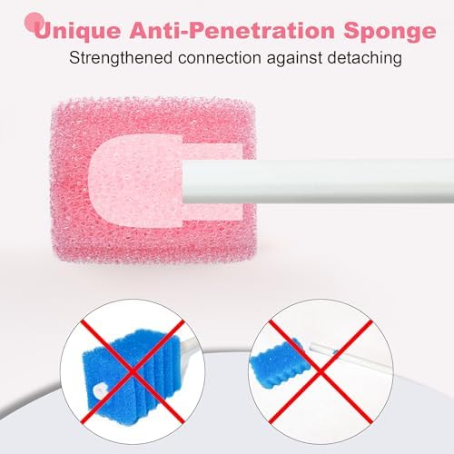 Soft PU foam oral sponge on sturdy plastic rod for patient mouth cleaning.
