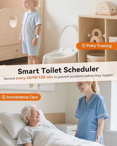 Elderly care bedwetting alarm with silent vibration mode and long range.