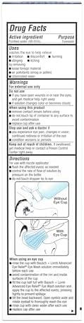 Bausch + Lomb eye irrigating solution bottle with nozzle applicator for easy flushing.