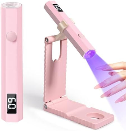 Portable rechargeable LED nail lamp showing the digital countdown display window