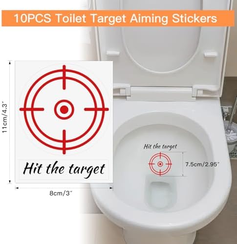 Close up of 10 pack colorful toilet target stickers for boys