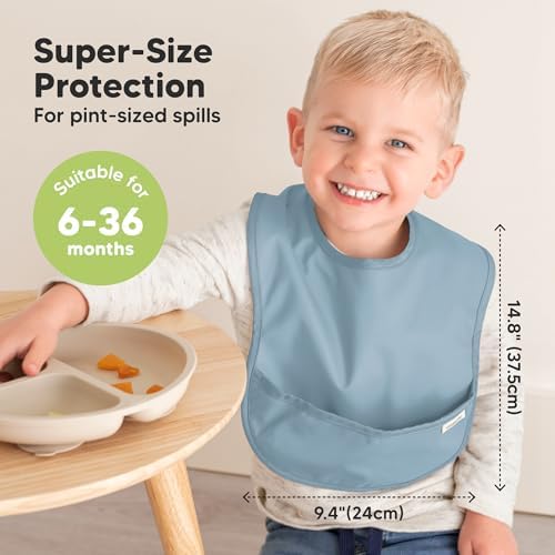 Toddler wearing KeaBabies Presto bib showing ergonomic fit