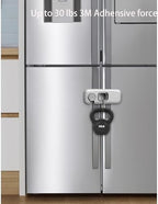 Child proof refrigerator lock installed on kitchen cabinet