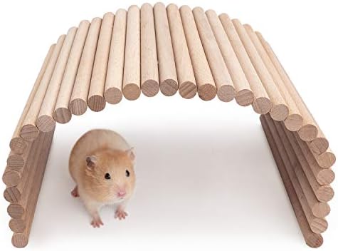 Wooden bridge used as a bedding zone divider in a hamster enclosure