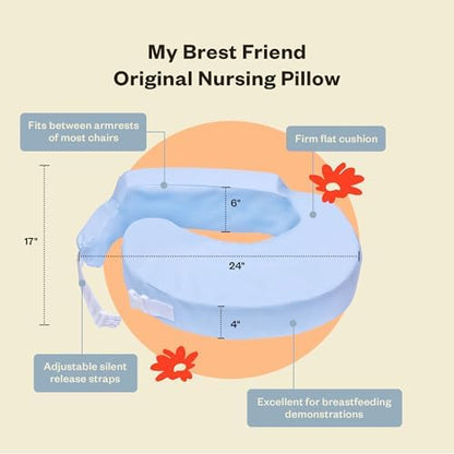 My Brest Friend ergonomic nursing pillow showing the secure wrap-around strap