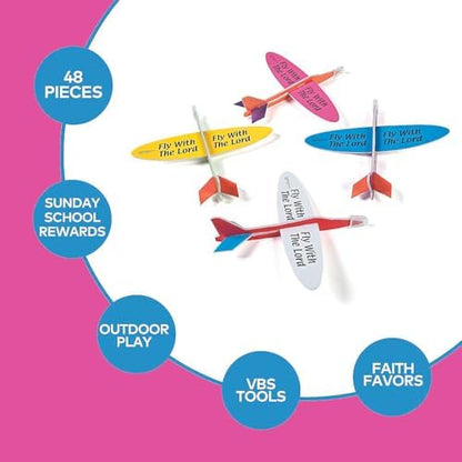 Fun Express bulk forty eight piece foam glider set showing the individual lightweight packaging.