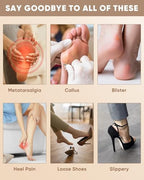 Medical grade silica gel heel grips preventing blisters in high heel shoes.
