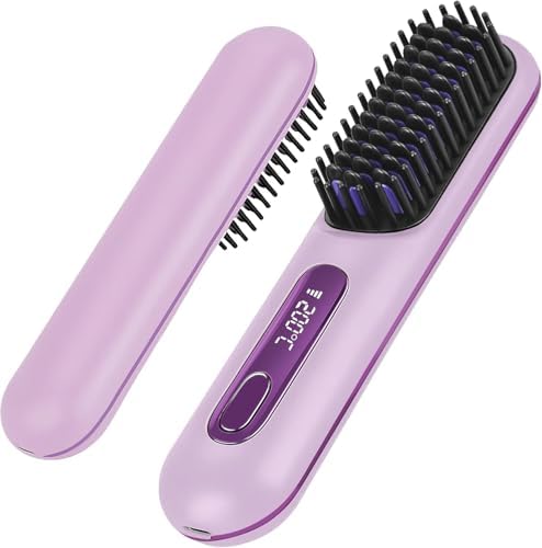 Purple Numoya Go Brush Pro portable straightener brush side view