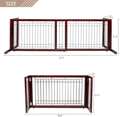 Small puppy standing safely behind the black metal slats of the pet gate