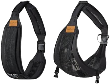 Compactly folded Hewmaw black mesh baby sling demonstrating its lightweight portability for travel.