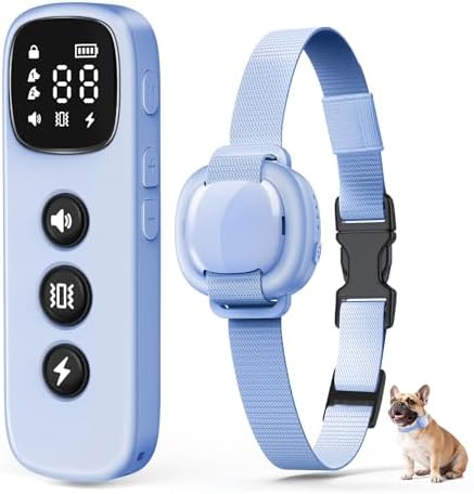 Light blue waterproof e collar receiver and transmitter set for puppies
