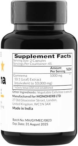 MONOHERB Gymnema Sylvestre 10:1 extract supplement nutritional facts label