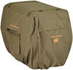 ArcticShield weather resistant dog kennel shell showing the adjustable base webbing straps and shock cord closure.