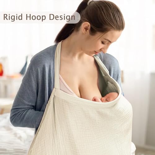 Nursing cover with rigid arch neckline detail