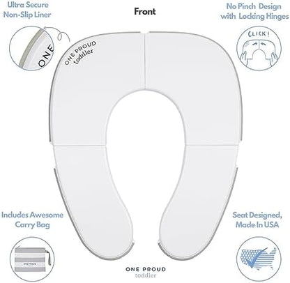 One Proud Toddler potty seat showing locking hinge mechanism