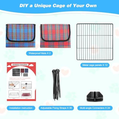 Pet Playpen with Mat, Small Animal Cage with Mat, Guinea Pig Cages, Puppy Pen for Indoors with Colorful Mat, 12 Panels Interior Metal Wire Yard Fence - Image 7