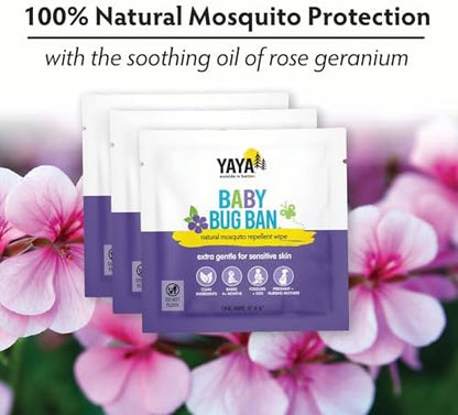 Two packs of YAYA ORGANICS plant-based insect repellent wipes demonstrating the full pack of two product bundle.