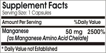 High potency chelated manganese supplement bottle label details