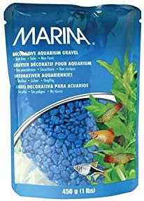 Close up of blue aquarium gravel texture and size