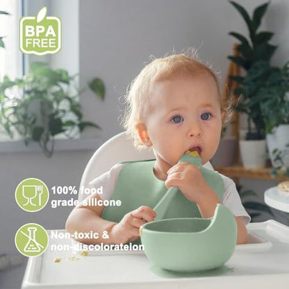 Baby led weaning silicone bib with food catcher