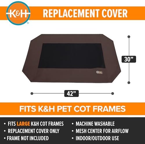 K&H Pet Products breathable mesh dog cot cover large size being fitted onto a raised pet bed frame